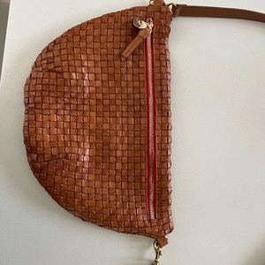 Clare V Grande Fanny in tan woven leather crossbody